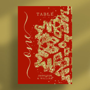 Modern Winter Christmas Holiday Wedding Gold Red  Table Number