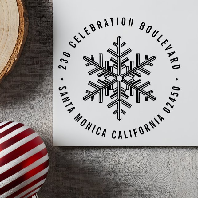 Modern Winter Christmas Snowflake Return Address Rubber Stamp (Creator Uploaded)