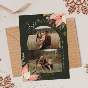 Modern Winter Floral Arch Joyful Two Photo Holiday Card