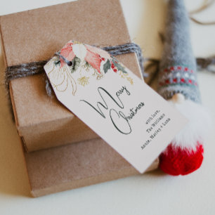 Modern Winter Floral Christmas Family Gift Tags