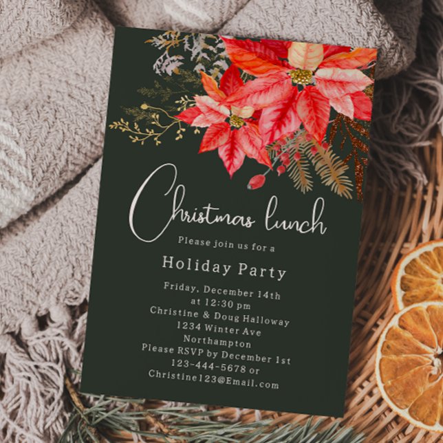 Modern Winter Floral Christmas Lunch Invitation (Creator Uploaded)