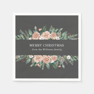 modern winter floral merry christmas napkin