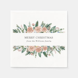modern winter floral merry christmas napkins