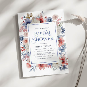 Modern Winter Floral Watercolor Bridal Shower Invitation