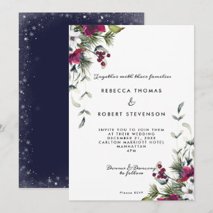 modern winter florals holiday christmas wedding invitation