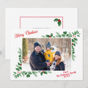Modern Winter Foliage Merry Christmas Photo Card