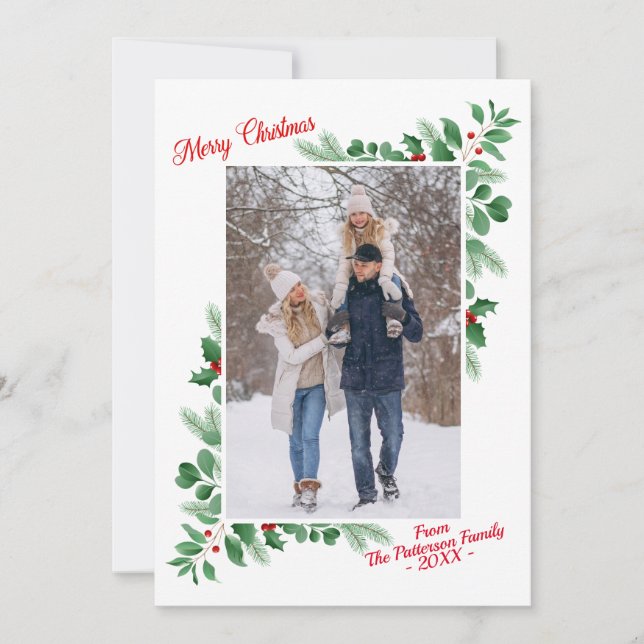 Modern Winter Foliage Merry Christmas Photo Card (Front)