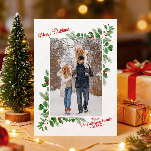 Modern Winter Foliage Merry Christmas Photo Card