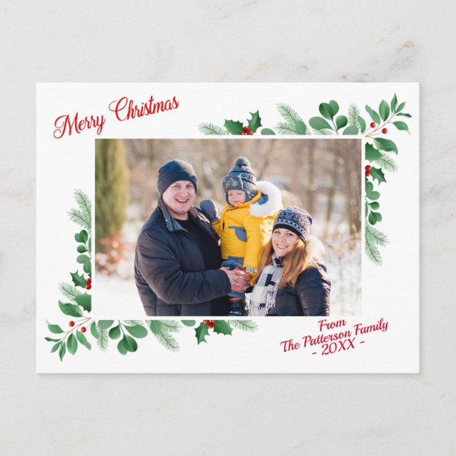Modern Winter Foliage Merry Christmas Photo Postcard (Front)