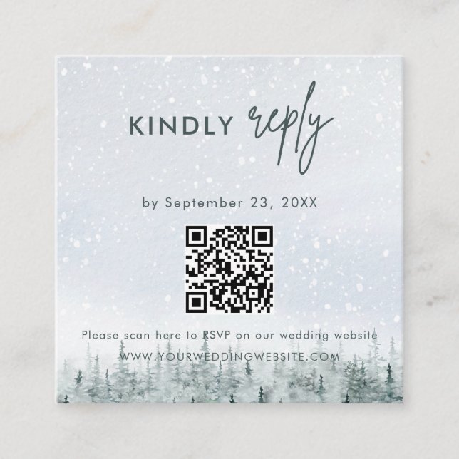 Modern Winter Forest Wedding RSVP Card (Front)