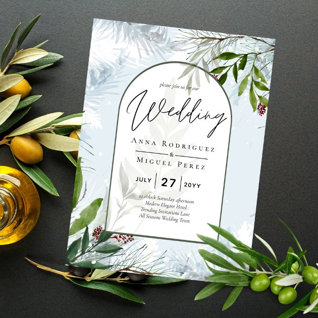 Modern Winter Greenery Gold Wedding Invite Flyer (Creator Uploaded)