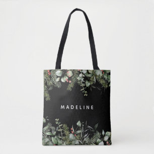 Modern Winter Greenery Personalized  Tote Bag