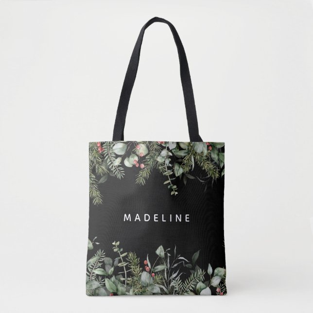 Modern Winter Greenery Personalized  Tote Bag (Front)