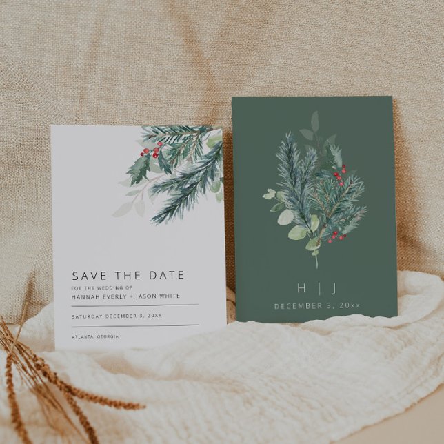 Modern Winter Greenery Save The Date Invitation (Creator Uploaded)
