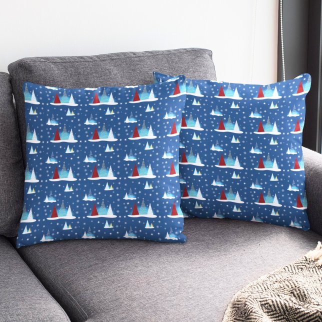 Modern Winter Happy Holiday Trees Pattern Throw Pillow (Creator Uploaded)