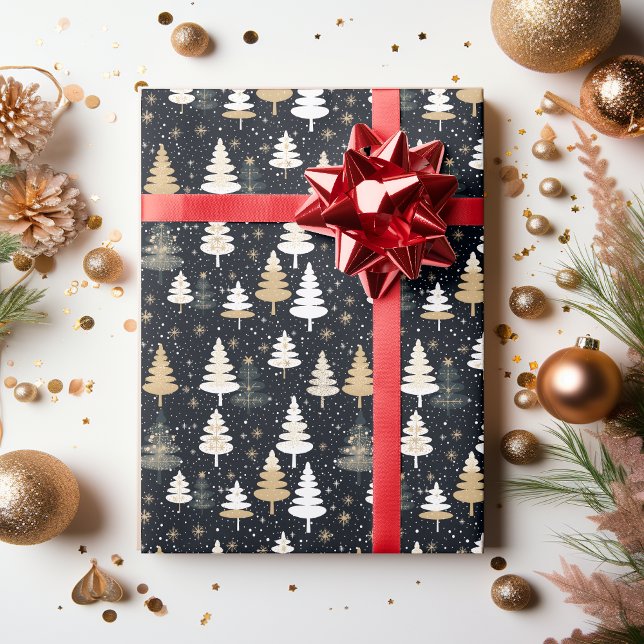 Modern Winter Holiday Tree Snowflake Pattern Wrapping Paper (Modern Winter Holiday Tree)