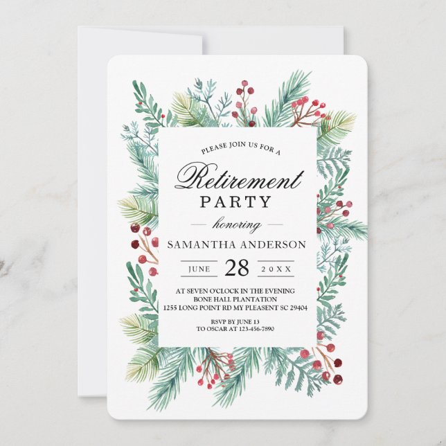 Modern Winter Leaf Frame Greenery Invitation (Front)