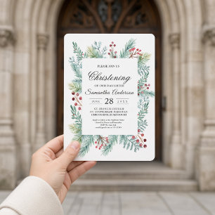Modern Winter Leaf Frame Greenery Invitation