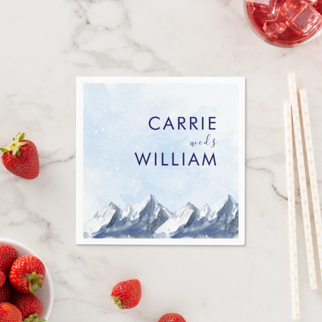 Modern Winter Mountain Pattern Wedding Napkin (Insitu)