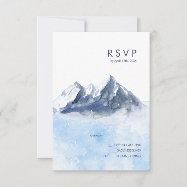 Modern Winter Mountain Pattern Wedding RSVP Card (Front)