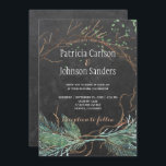 Modern winter nature chalkboard watercolor wedding invitation<br><div class="desc">Elegant winter wedding stylish invitation template on dark grey chalkboard featuring modern winter branches and pine boughs wreath and natural green watercolor splashes. Fill in your information in the spots, You can choose to customize it further changing fonts and colours of lettering. --------- The invitation is suitable for elegant trendy...</div>