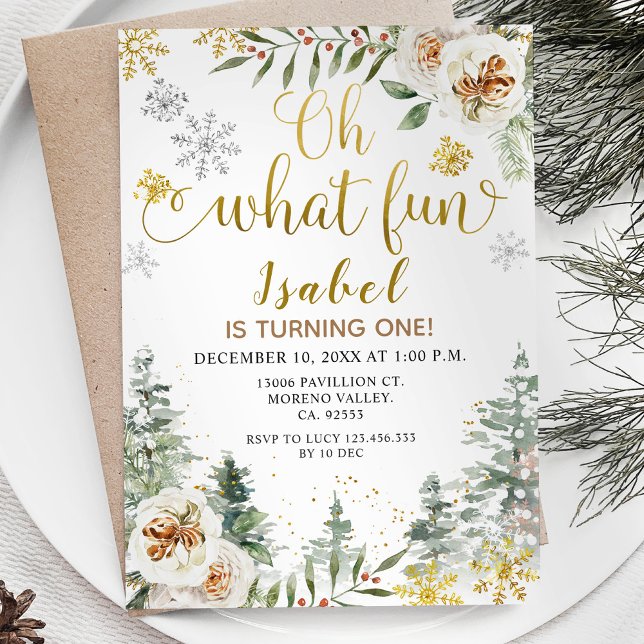 Modern Winter Oh What Fun First Birthday Invitation (Creator Uploaded)