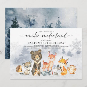 Modern Winter Onederland Woodland Forest Birthday Invitation