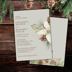 Modern Winter Pine Beige Elegant Wedding Invitation