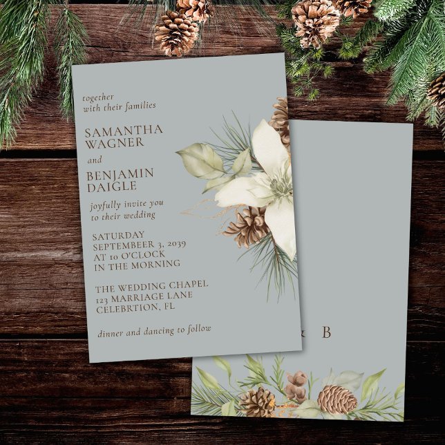 Modern Winter Pine Grey Elegant Wedding Invitation (Creator Uploaded)