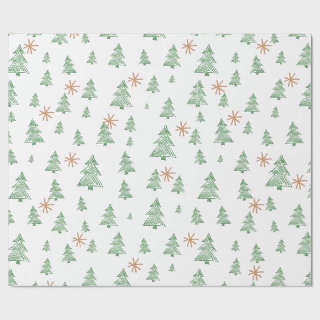Modern Winter Pine Tree Star Wrapping Paper (Flat)