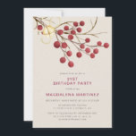 Modern Winter Red Berry 21st Birthday Party Invitation<br><div class="desc">Beautiful chic rustic birthday invitation for a winter birthday party. It features red fire berries on a bare branch decorated with a gold bell and twine.</div>