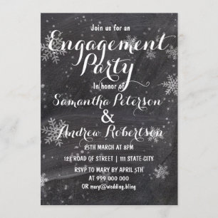Modern winter snow chalkboard engagement dinner invitation