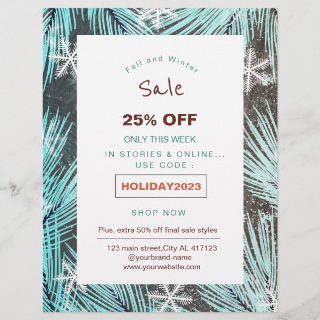 Modern Winter Snow holiday sale promotion flyer (Front)