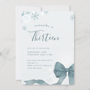 Modern Winter Snowflake Bow 13th Birthday Party Invitation