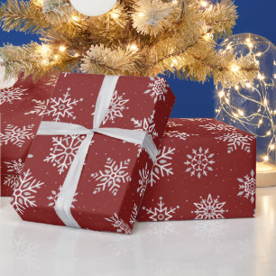 Modern Winter Snowflake Dark Christmas Red Holiday Wrapping Paper