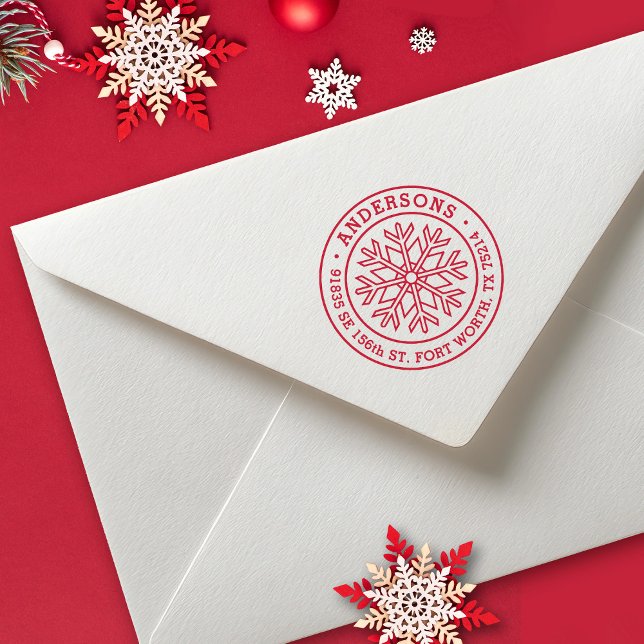 Modern Winter Snowflake return address Rubber Stamp (a simple modern snowflake return address label stamp. Great for all of your Christmas mail.)