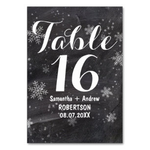 Modern winter snowflakes chalkboard table number