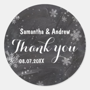Modern winter snowflakes chalkboard Thank you Classic Round Sticker