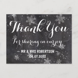 Modern winter snowflakes chalkboard thank you postcard