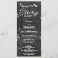 Modern winter snowflakes chalkboard wedding menu