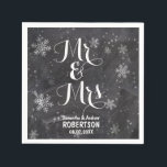 Modern winter snowflakes chalkboard wedding napkin<br><div class="desc">Modern winter snowflakes chalkboard wedding napkins. Custom stylish,  elegant and original black chalkboard with white snowflakes background. A black and white elegant wedding theme perfect for winter wonderland,  Christmas wedding theme.The text is fully customizable</div>