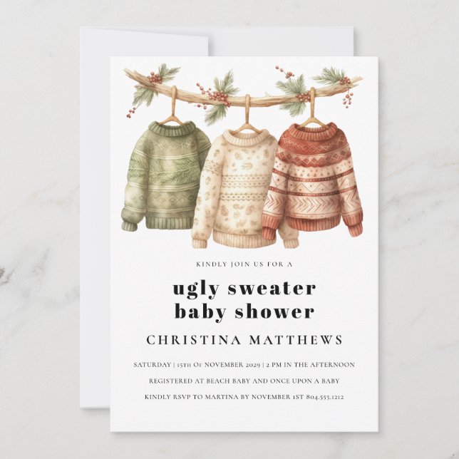 Modern Winter Ugly Sweater Baby Shower Invitation  (Front)