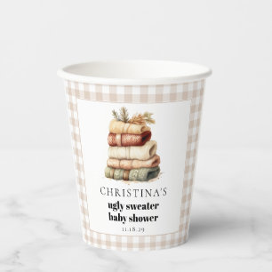 Modern Winter Ugly Sweater Baby Shower Paper Cups
