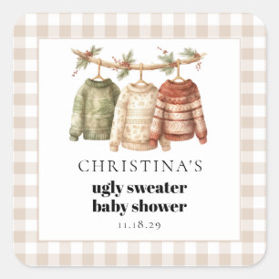 Modern Winter Ugly Sweater Baby Shower  Square Sticker