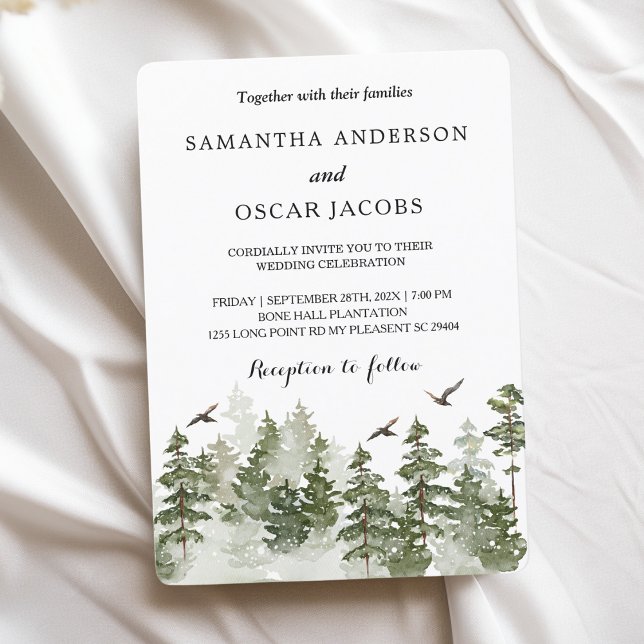 Modern Winter  Watercolor Green Forest With Snow Invitation (Creator Uploaded)