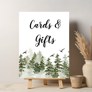 Modern Winter  Watercolor Green Forest With Snow Poster