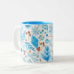 Modern Winter Watercolor Leaves and Berries Two-Tone Coffee Mug