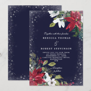 modern winter wedding navy florals wedding invitation