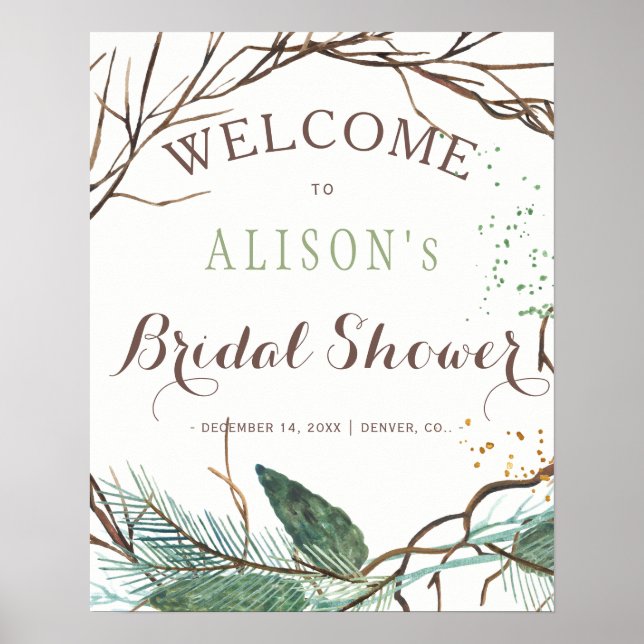 Modern winter wreath bridal shower welcome sign (Front)