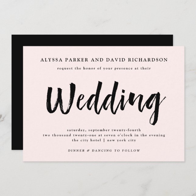 Modern Wish | Blush Pink Wedding Invitation (Front/Back)